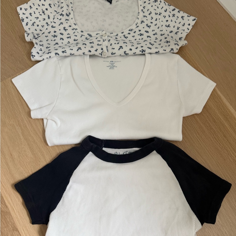 Brandy Melville White and Black Short Sleeve Tees